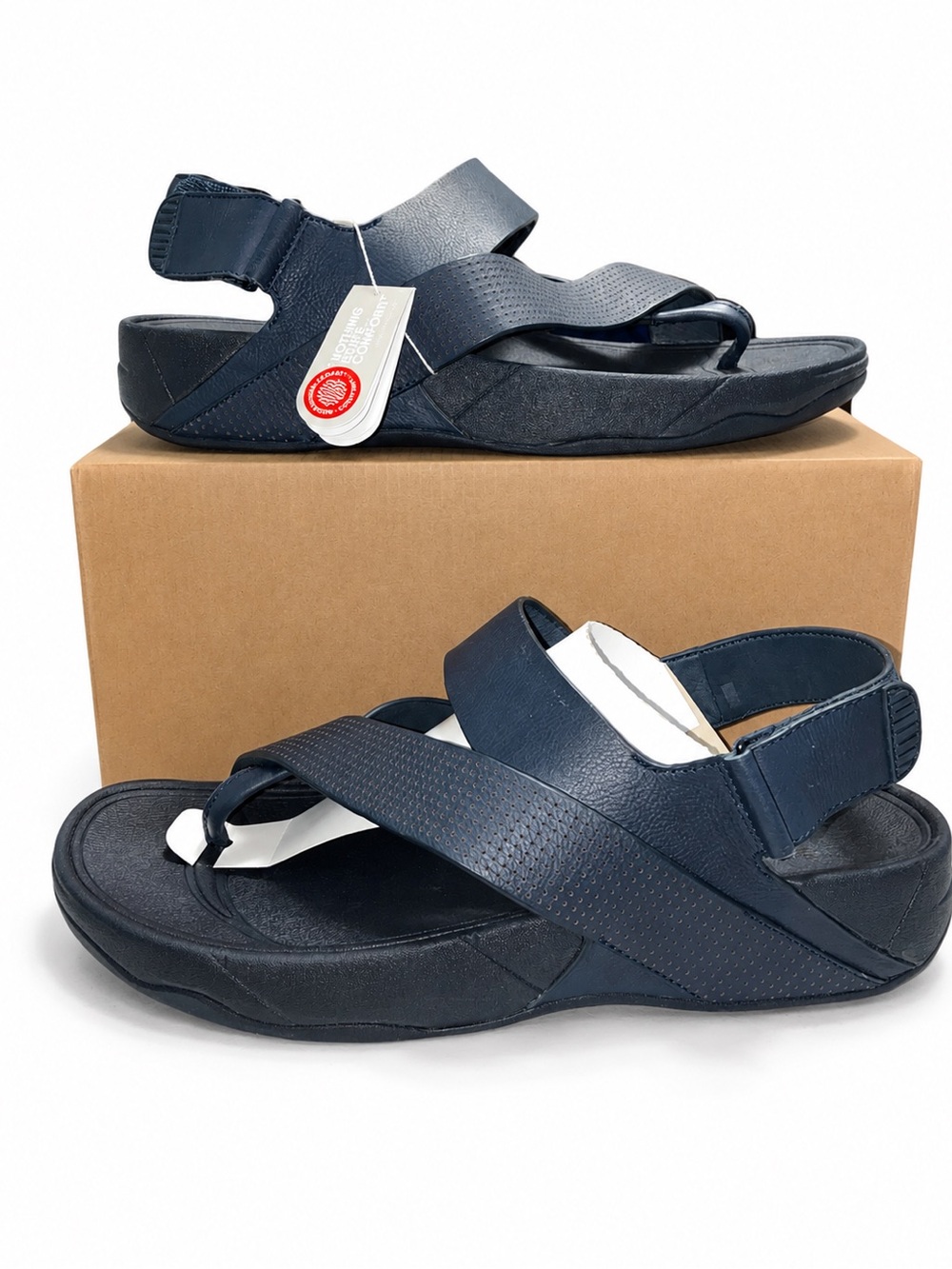 FitFlop Men’s Sling Perf Leather Sandals Midnight Navy US 13 Comfort Footbed NWT